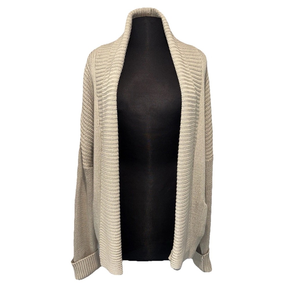 NEW Shawl Collar Open Front Cardigan Women's Size L Beige Comfyโ Grandma Core